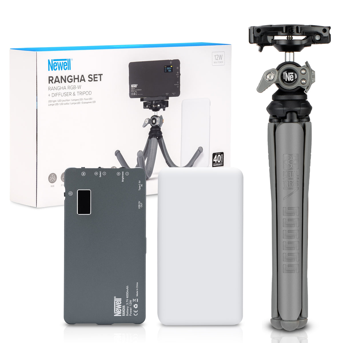 Newell Rangha Set - RGB-W Rangha LED Lamp with Diffuser and Tripod