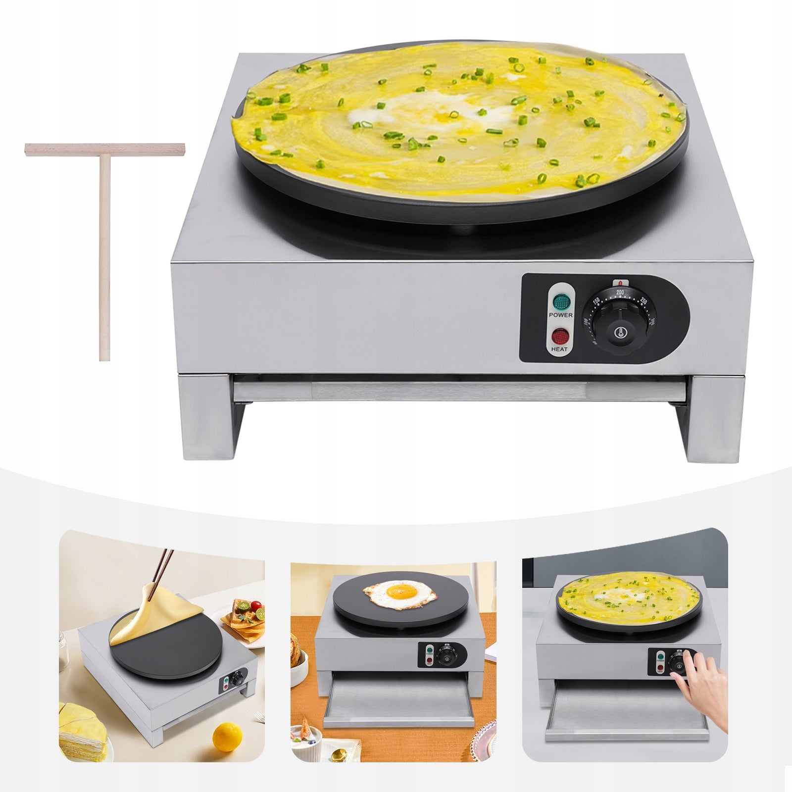 Non-Stick Electric Crepe Pan, 3KW Stainless Steel Electric Crepe Maker,220V