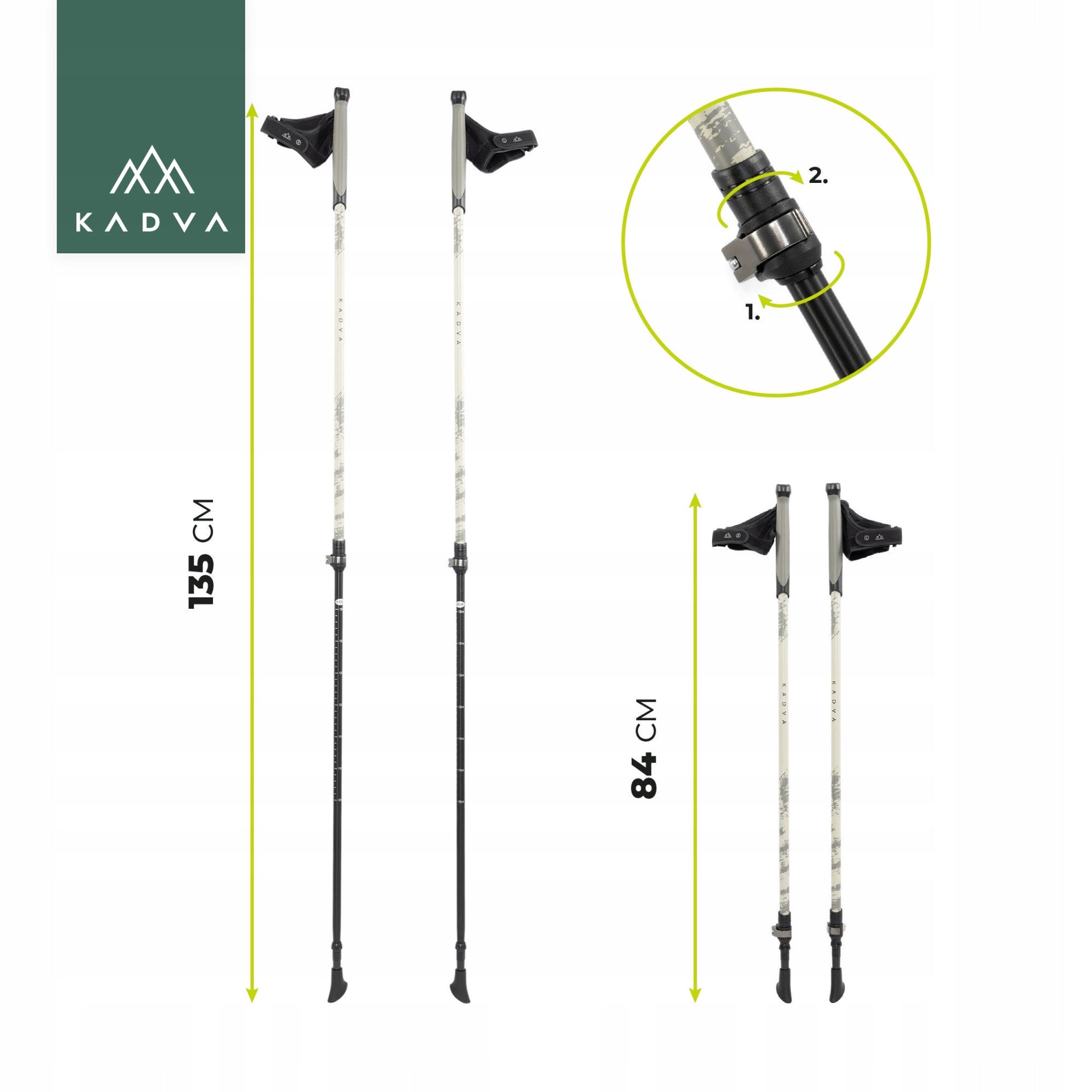 Nordic walking poles KADVA Halna green 85-135cm QUICK LOCK SYSTEM Manufacturer code KDV-B4B083-GN