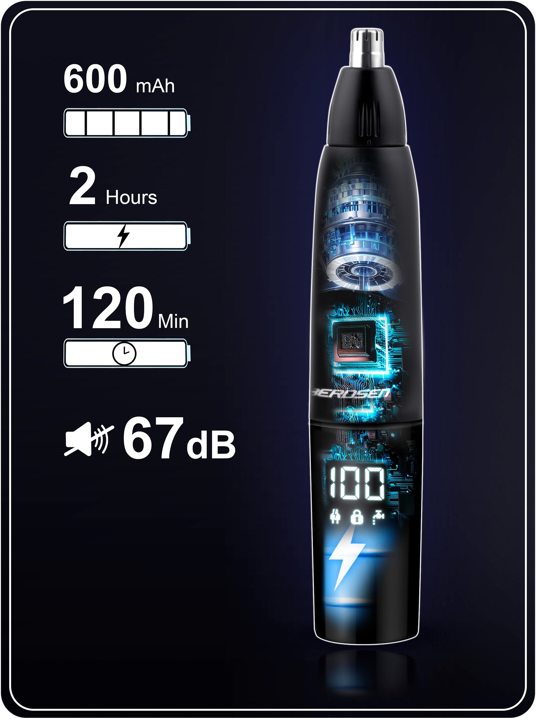 Nose and Ear Trimmer Precision Shaver 3in1 Black and Grey Berdsen Packaging status original