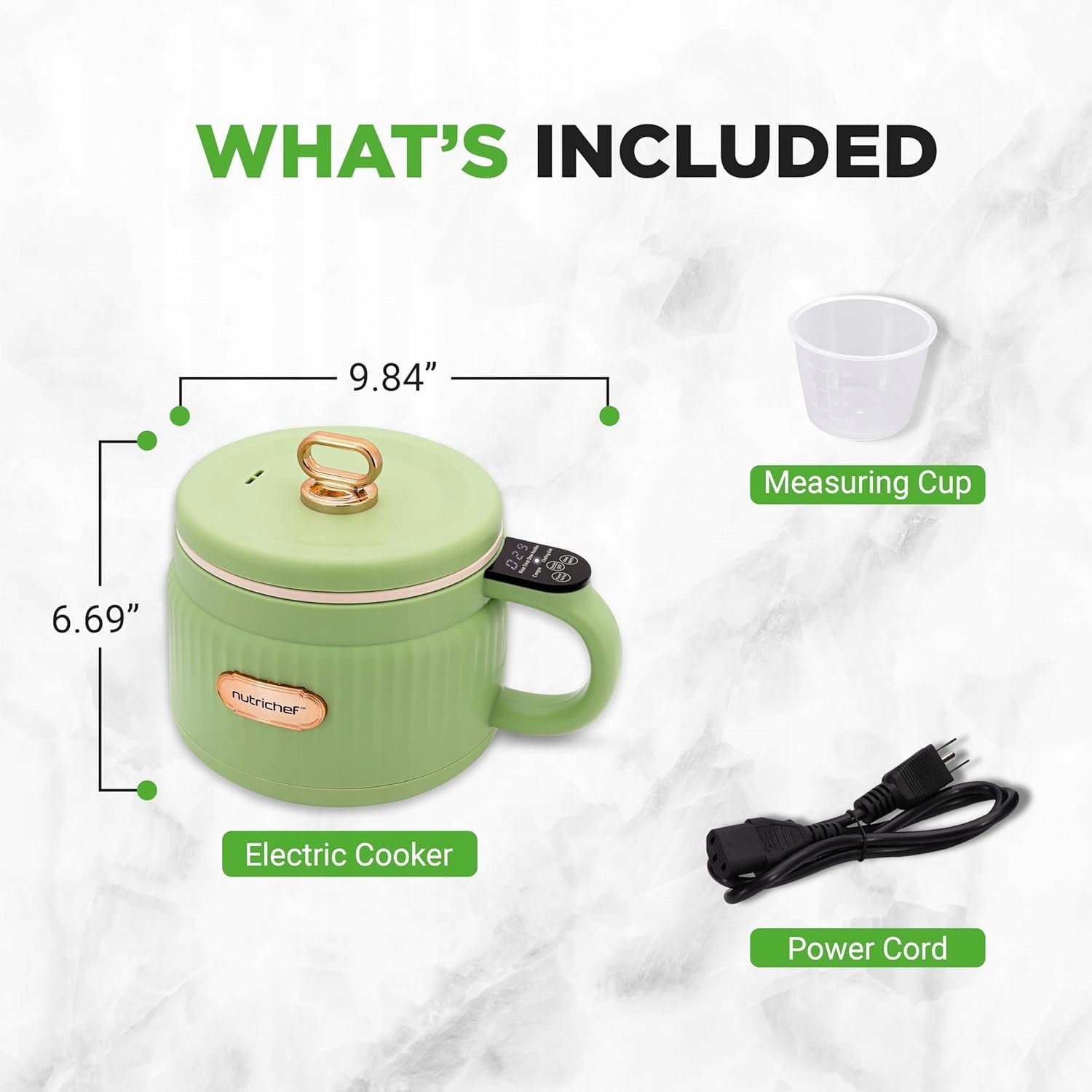NutriChef Rice Cooker 1.6L 600W 6 programs green non-stick coating Brand NUTRICHEF