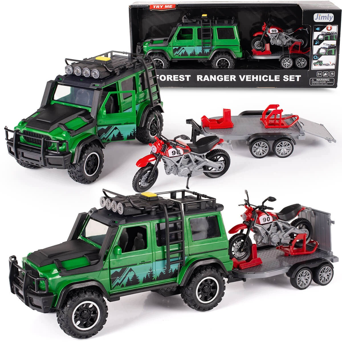 OFF-ROAD CAR TOW TRUCK WITH MOTORCYCLE OFF-ROAD CAR 4X4 MOTOR LIGHT SOUND