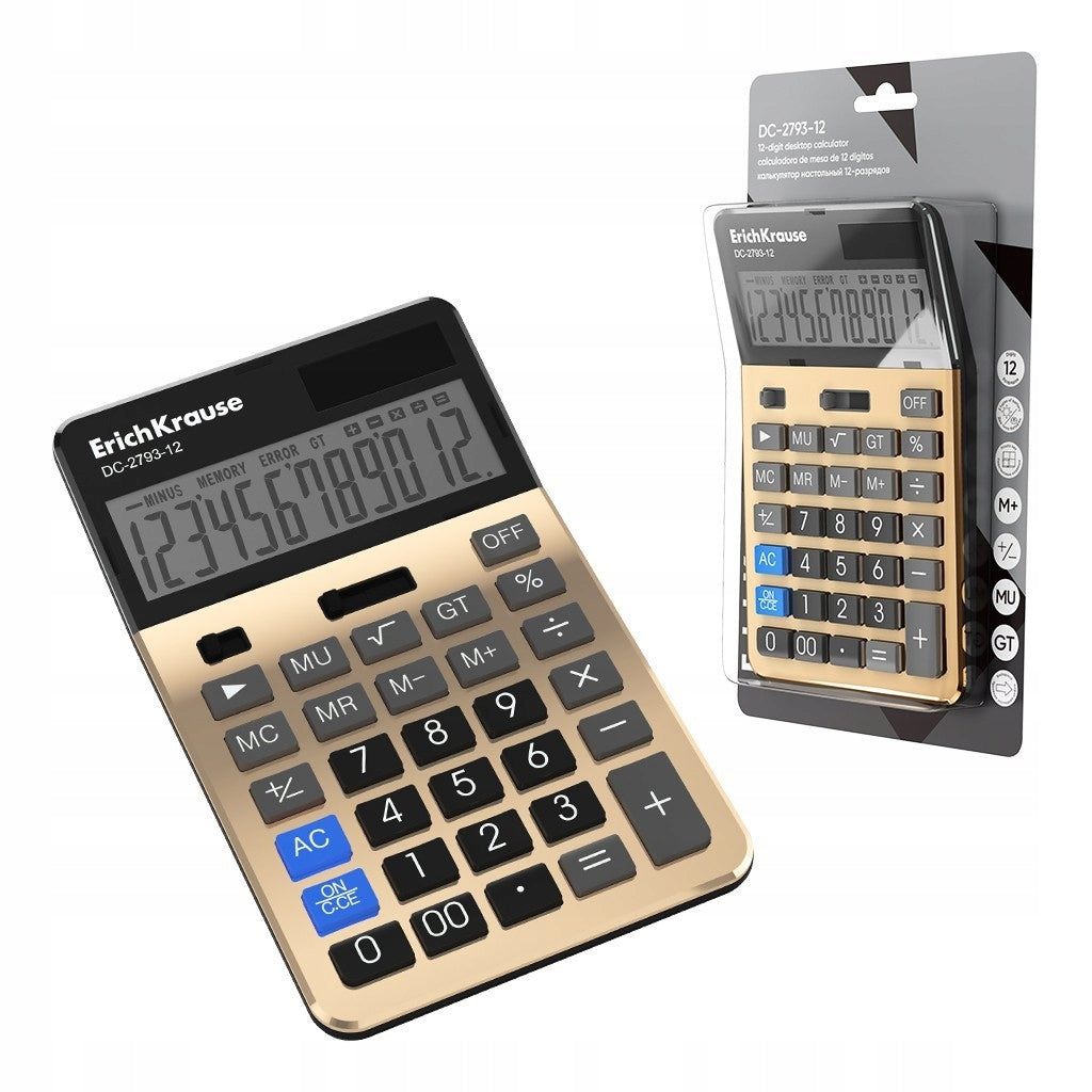 OFFICE CALCULATOR LARGE GOLD 12 DIGITS 110X175 MM ERICHKRAUSE DC-2793 GOLD