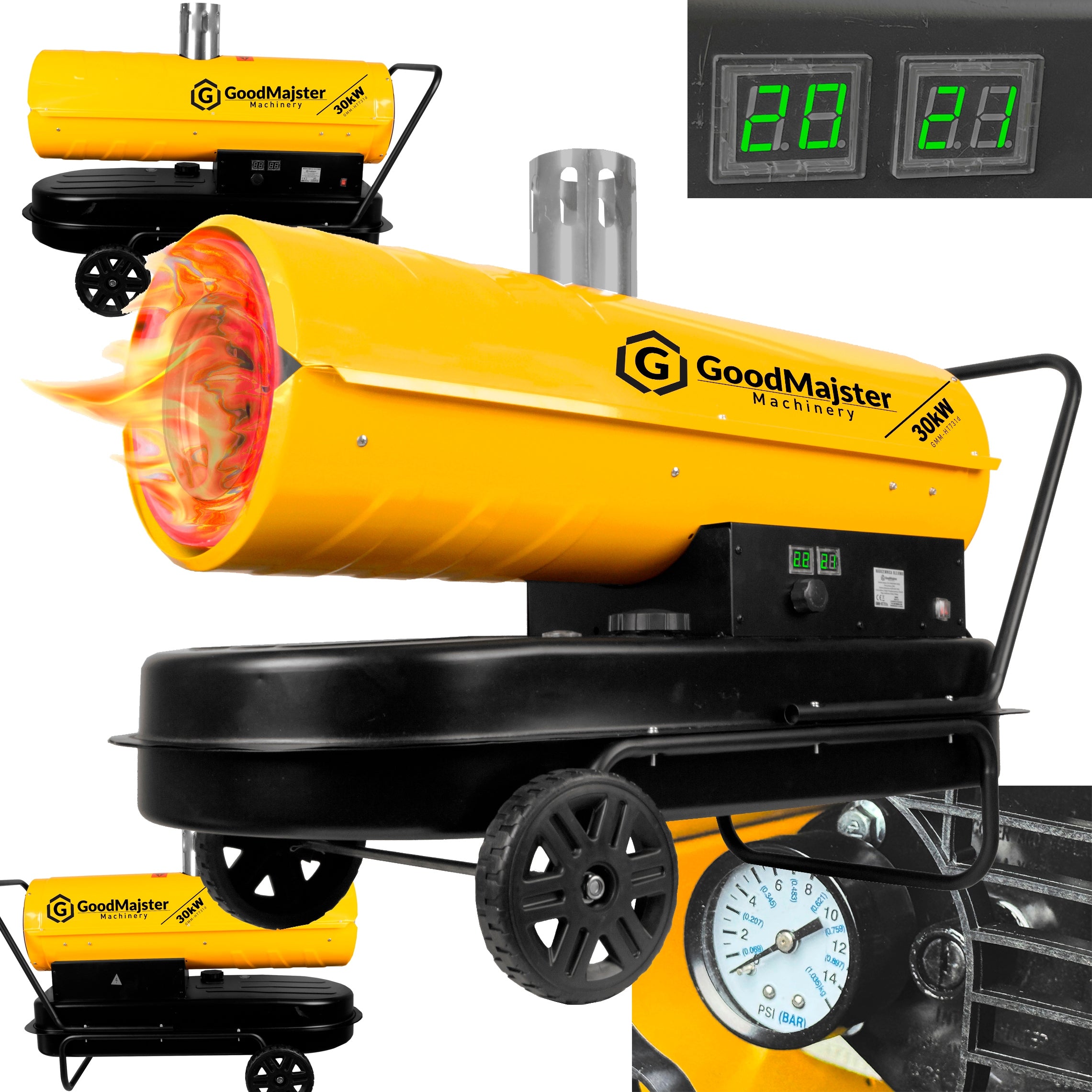 OIL HEATER WITH CHIMNEY unscented COMBUSTION THERMOSTAT LCD 30kW