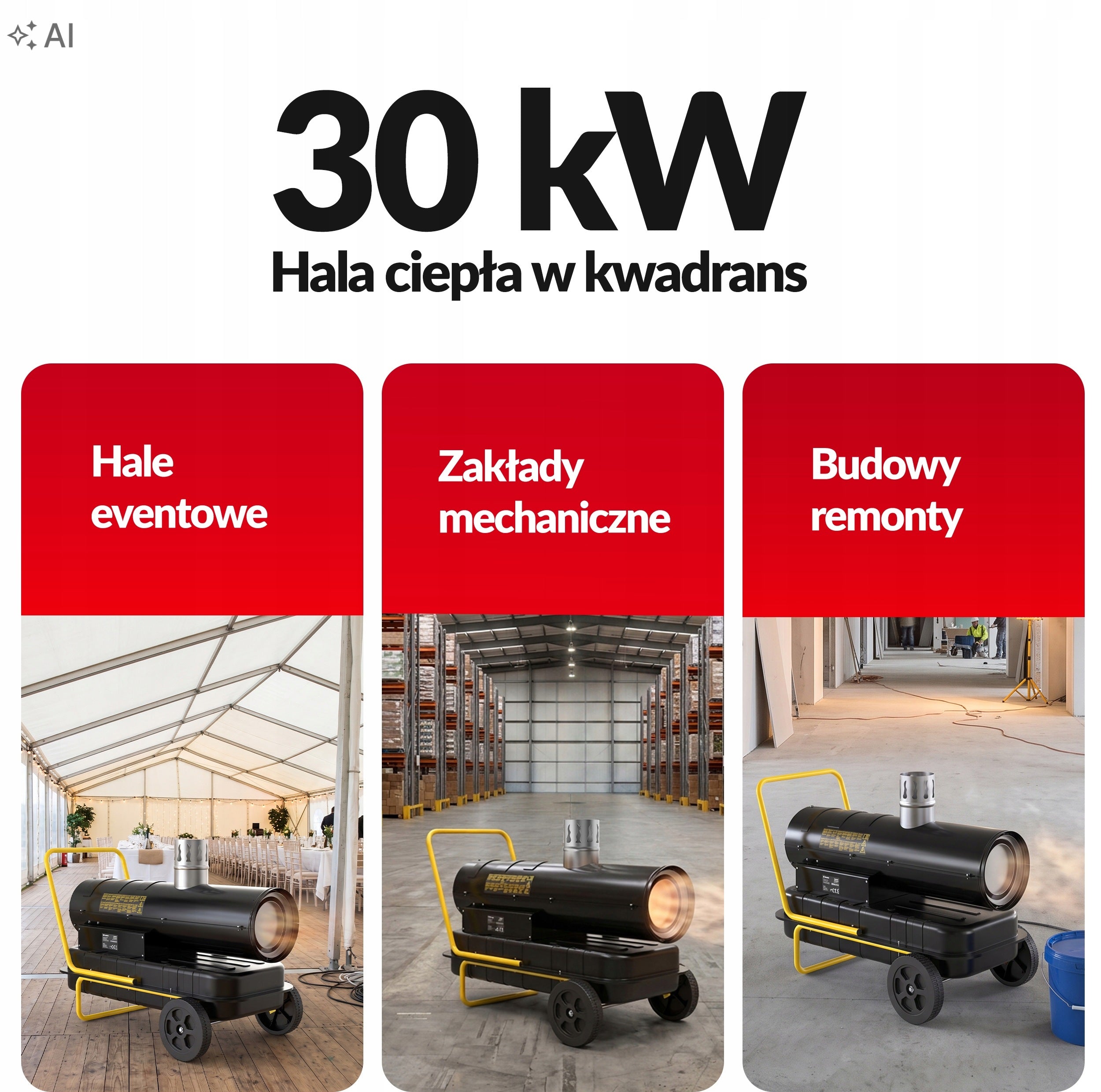 OIL HEATER WITH DIESEL CHIMNEY BLOWER 30KW THERMOSTAT 50L FURNACE Manufacturer code NAGRZEWNICA OLEJOWA Z KOMINEM VARIANT 30kW