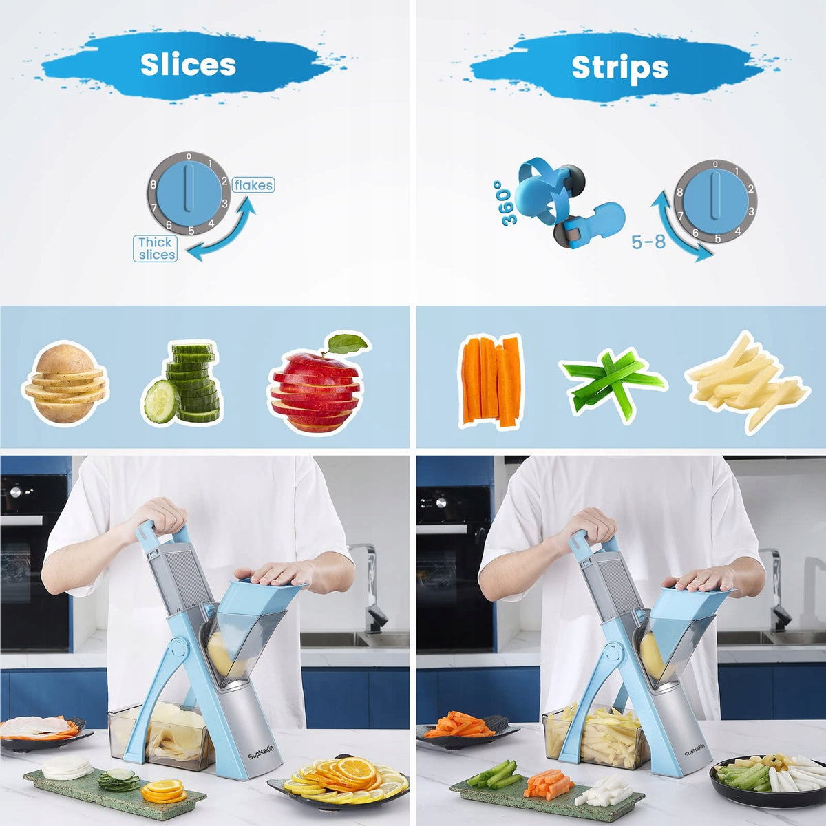 ONCE FOR ALL Vegetable Slicer Adjustable Mandolin Blue Brand no brand