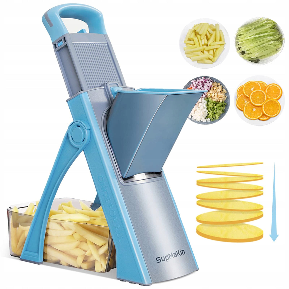 ONCE FOR ALL Vegetable Slicer Adjustable Mandolin Blue