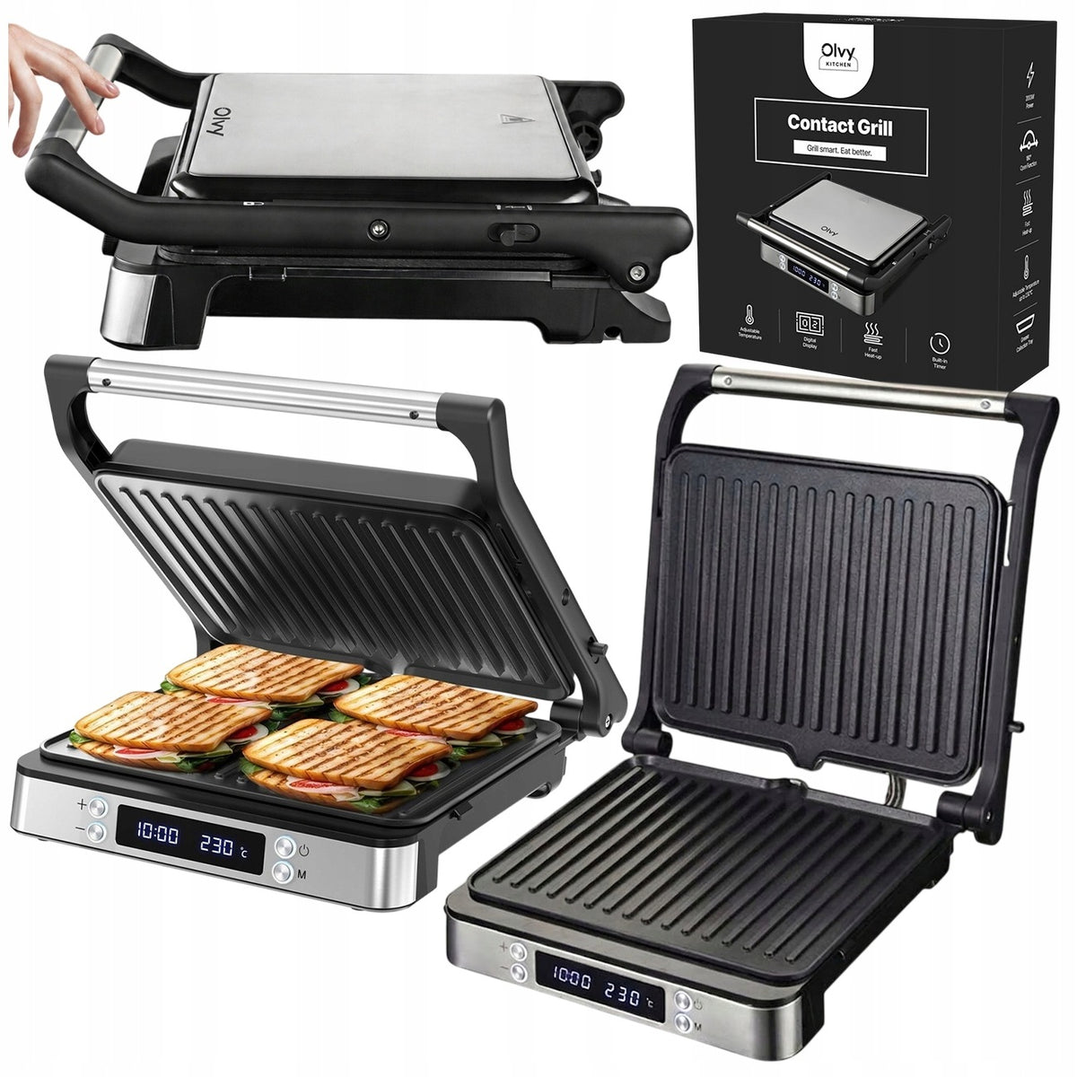 OPIEKACZ GRILL ELEKTRYCZNY 4 KROMKI REGULACJA TEMPERATURY Z TIMEREM 2000W