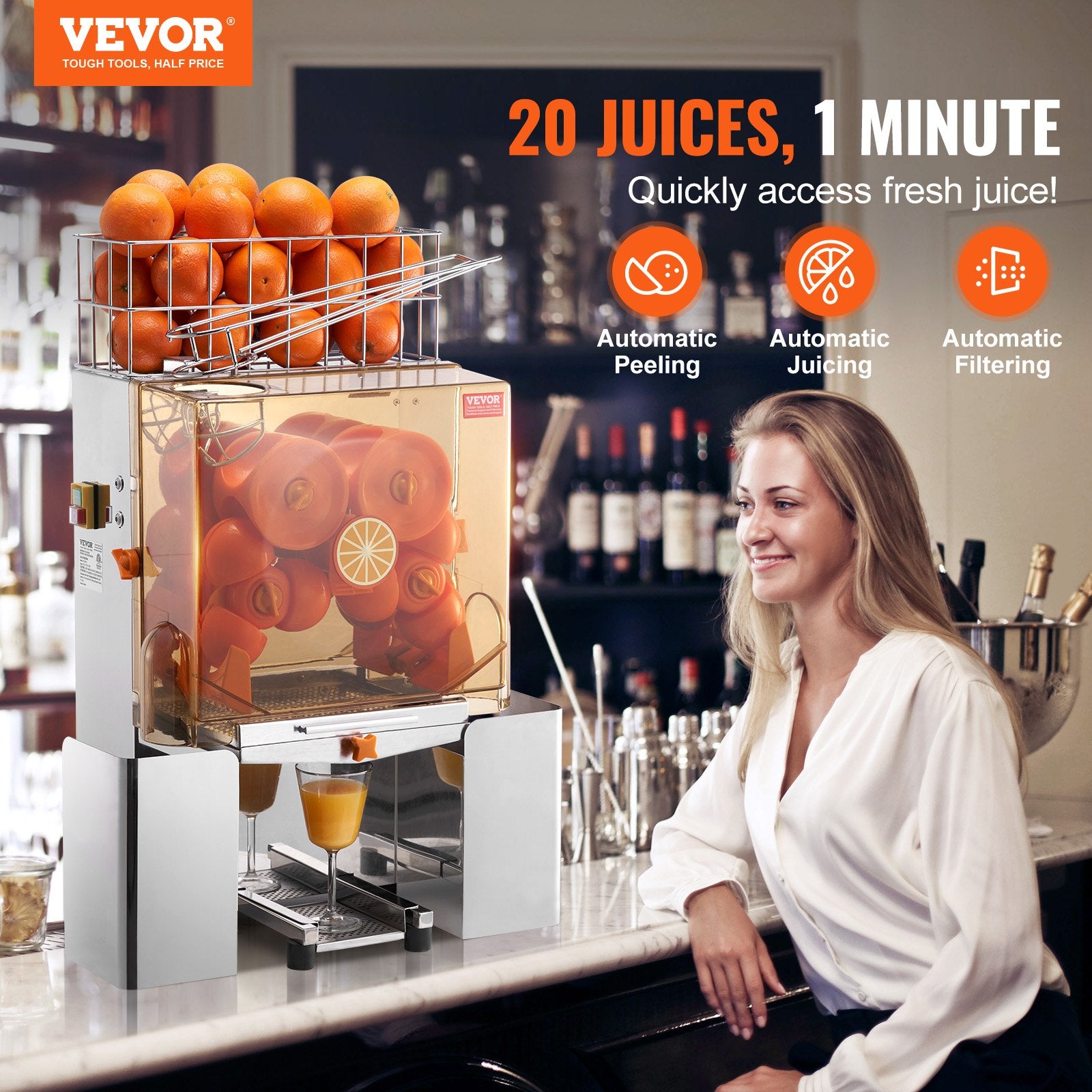 ORANGE JUICER Automatic Commercial 120W Stainless Steel Packaging status original