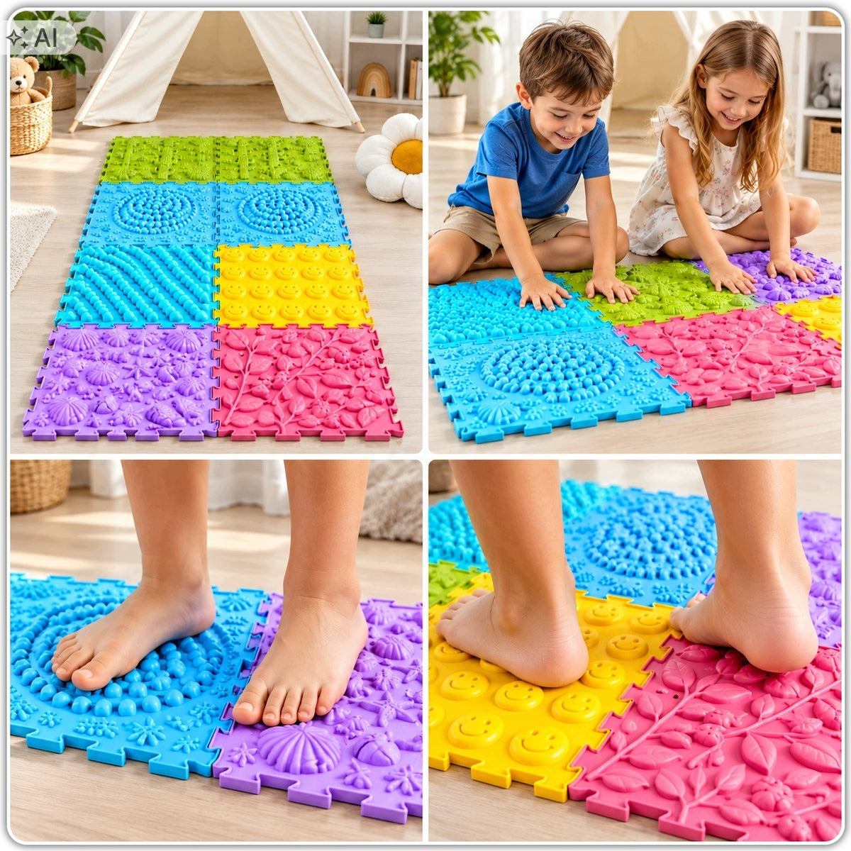 ORTHOPEDIC SENSORY MAT PUZZLE 8 EL FOR FOOT MASSAGE FLAT FEET MIX Manufacturer code TGXL-001
