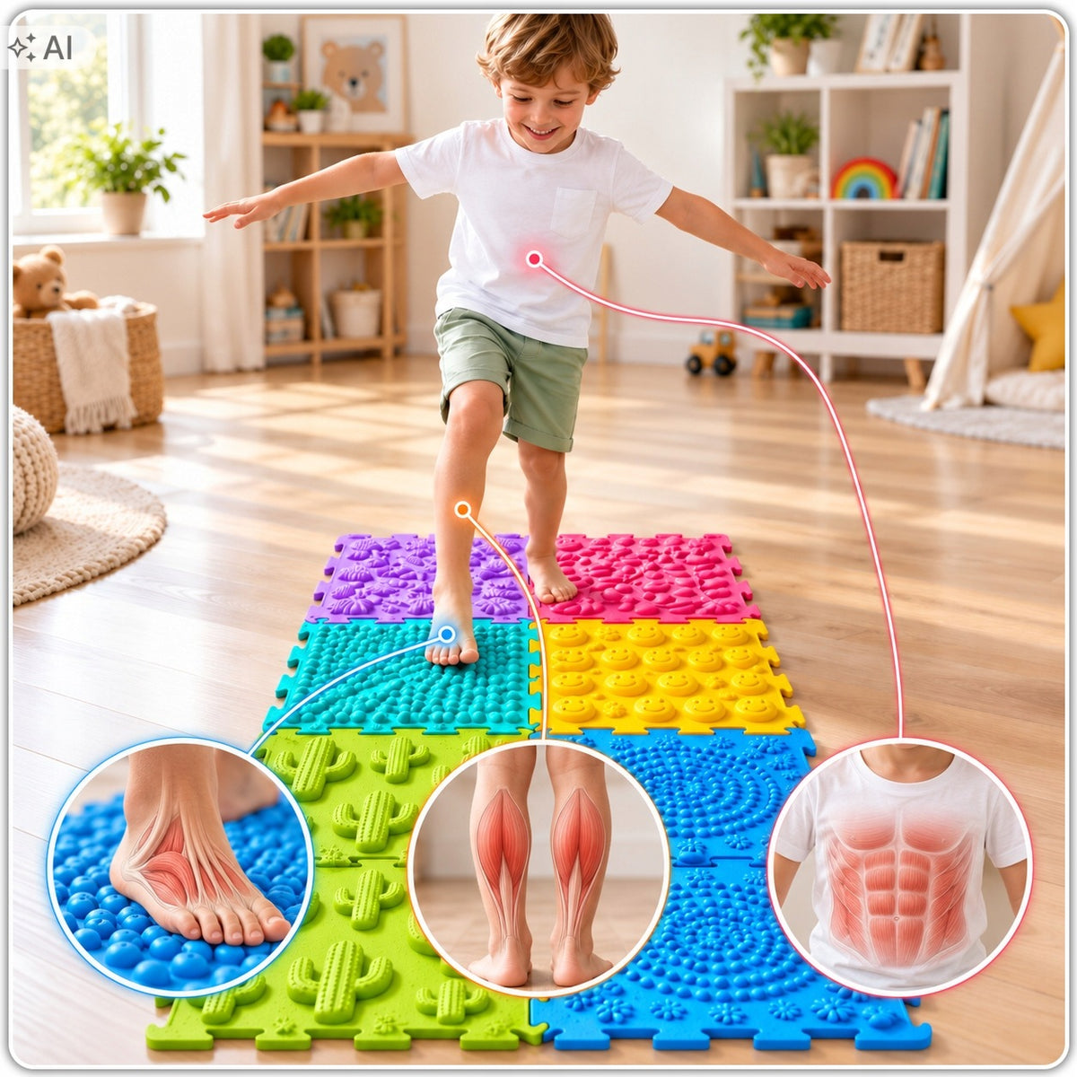 ORTHOPEDIC SENSORY MAT PUZZLE 8 EL FOR FOOT MASSAGE FLAT FEET MIX Packaging status original