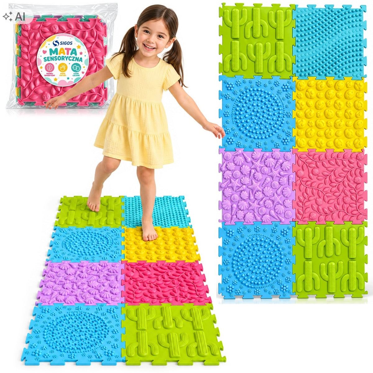 ORTHOPEDIC SENSORY MAT PUZZLE 8 EL FOR FOOT MASSAGE FLAT FEET MIX