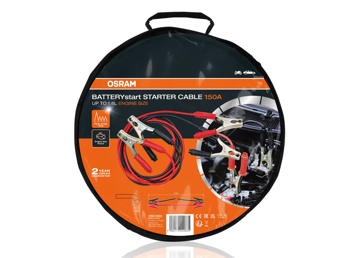 OSRAM startovací kabely, STARTERcable 150A, do objemu 1,6l benzin, 6V a 12V