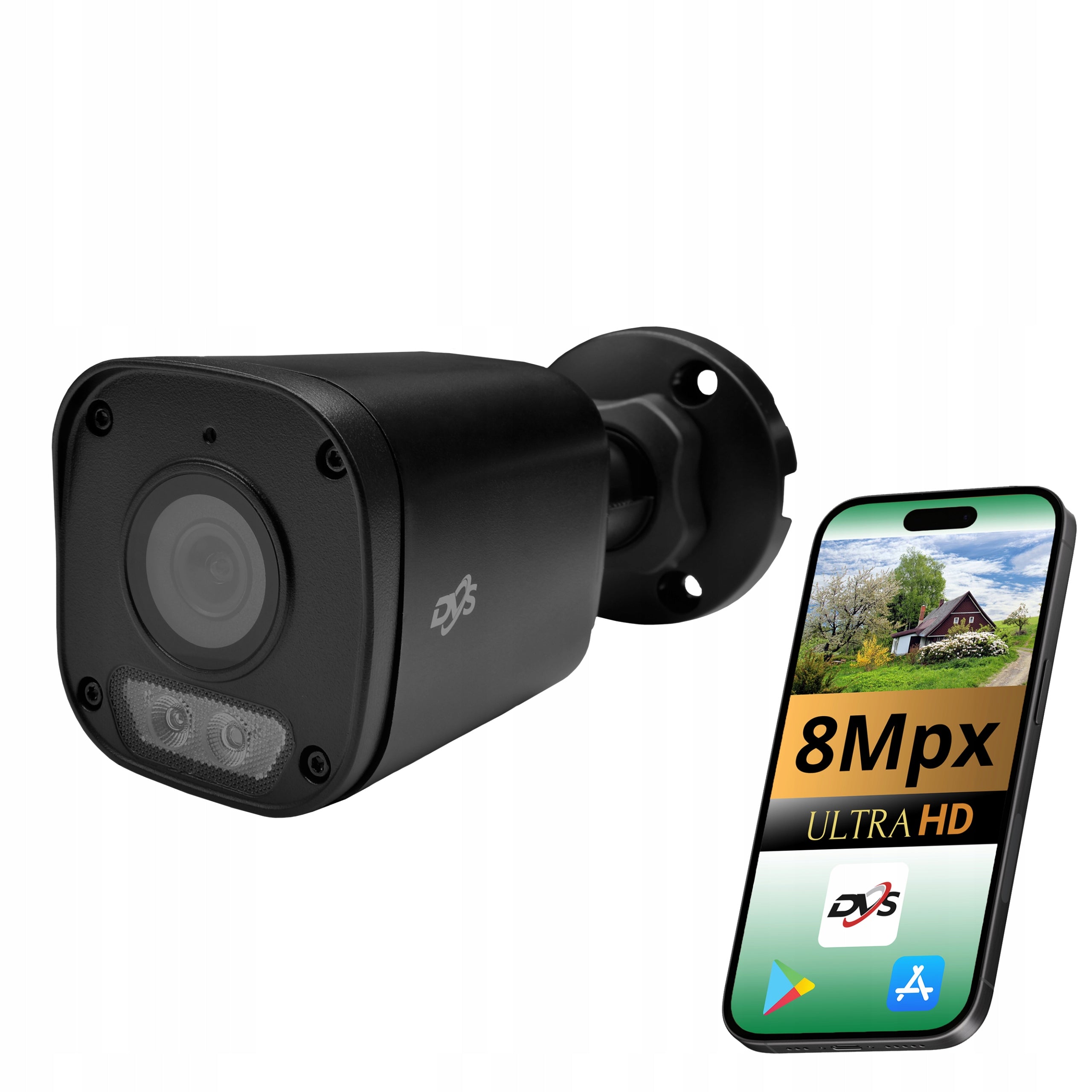 OUTDOOR BLACK CAMERA FOR HOME SURVEILLANCE 8MPX 4K IP POE TUBE BLACK DVS