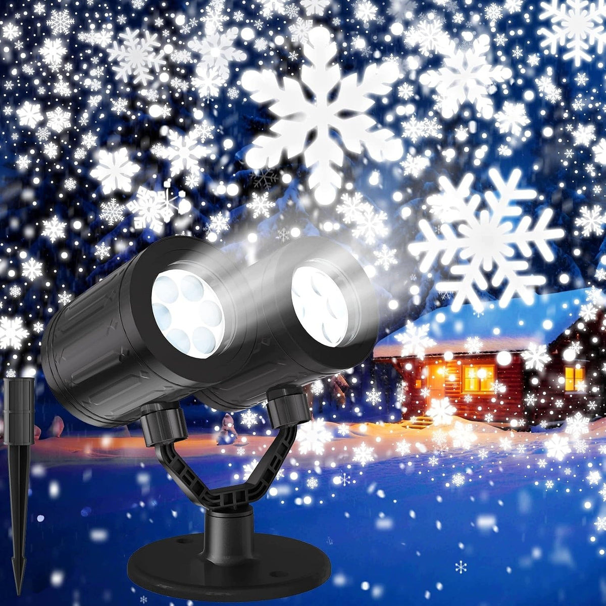 OUTDOOR CHRISTMAS PROJECTOR – DOUBLE HEAD SNOWFLAKE PROJECTOR