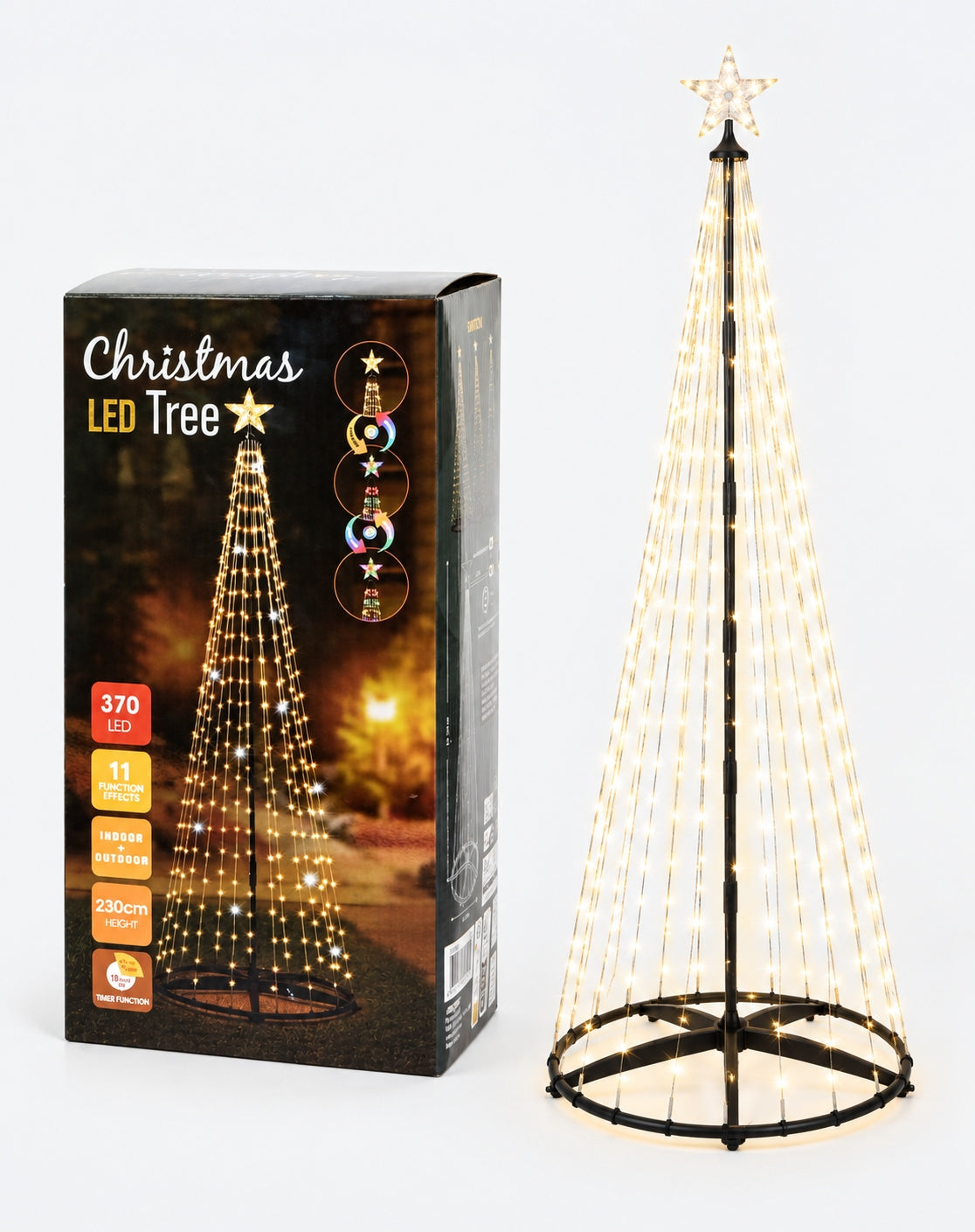 OUTDOOR GARDEN LED CHRISTMAS TREE 230 CM 370 LED TIMER 11 MODES MULTICOLOR