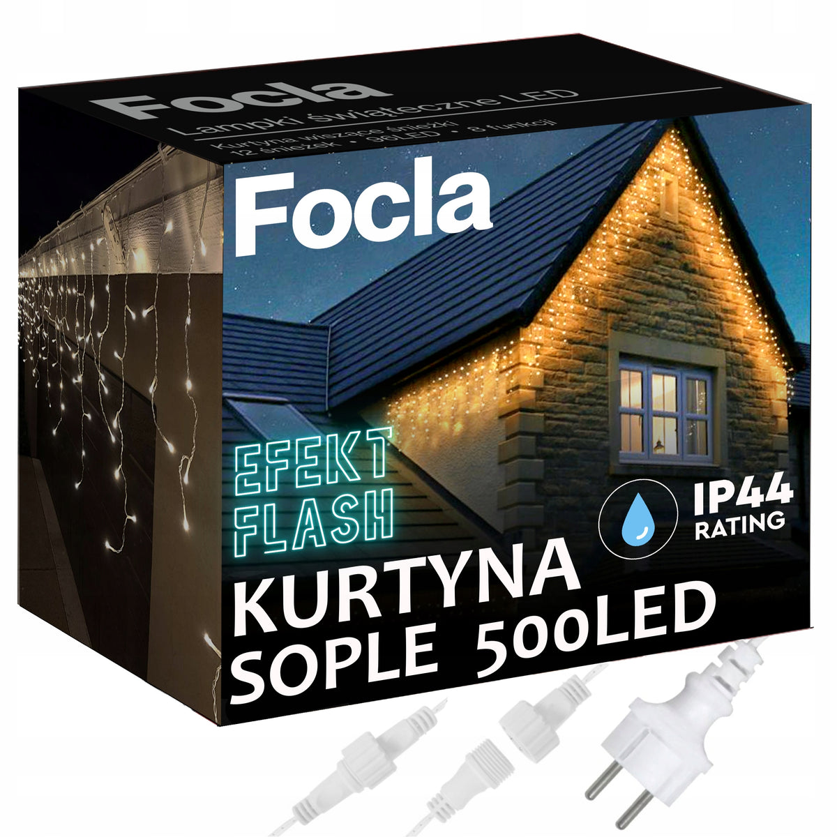 OUTDOOR ICICLE LIGHTS 500LED FIXED LIGHT + FLASH - WHITE WARM 19,5m