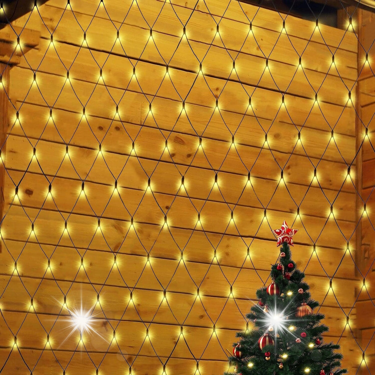 OUTDOOR LED LIGHT GRID 6 x 4 m 480 LED WARM WHITE 8 MODES