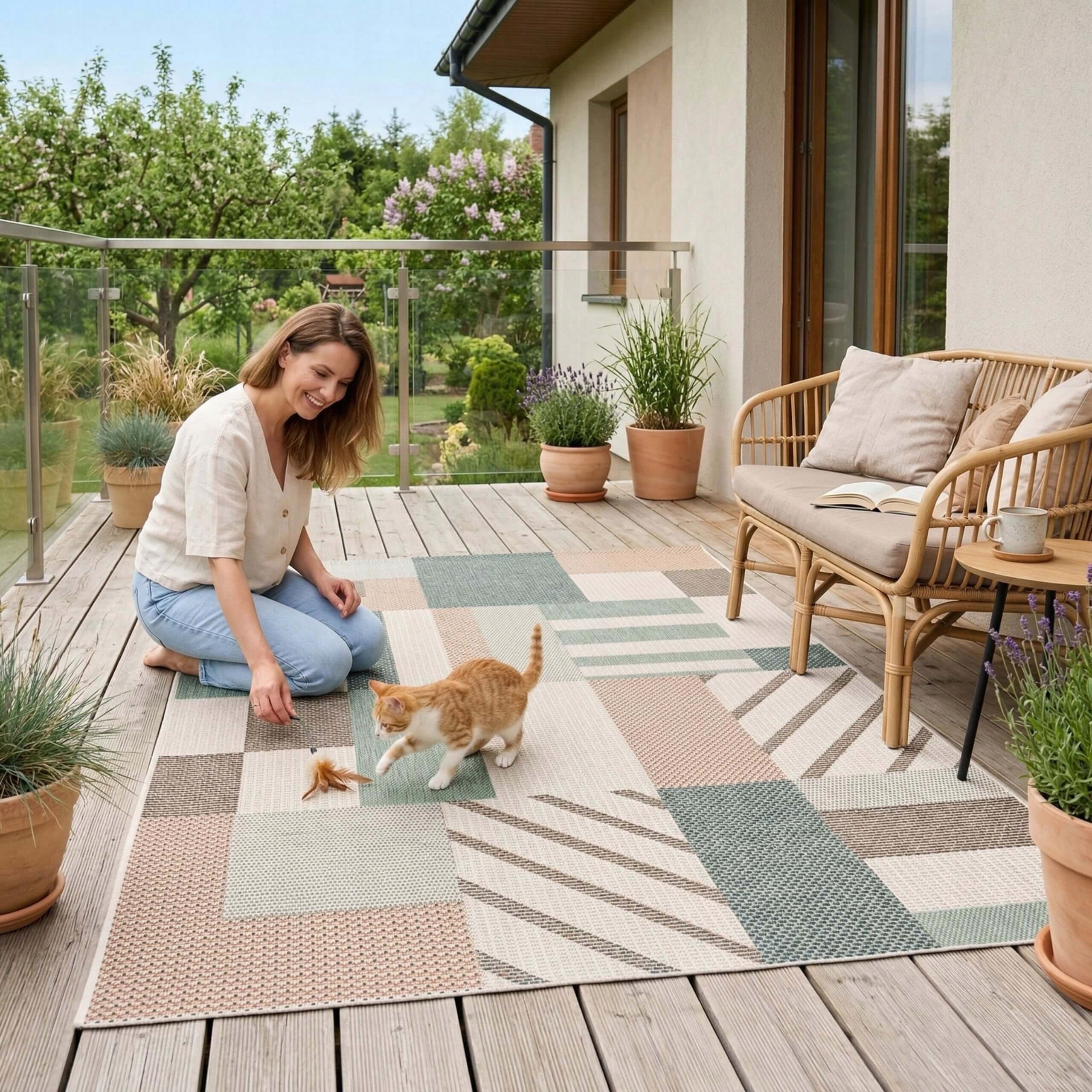 OUTDOOR PATIO RUG 120X170 WATERPROOF GARDEN FOR TERRACE BALCONY MAT Packaging status original