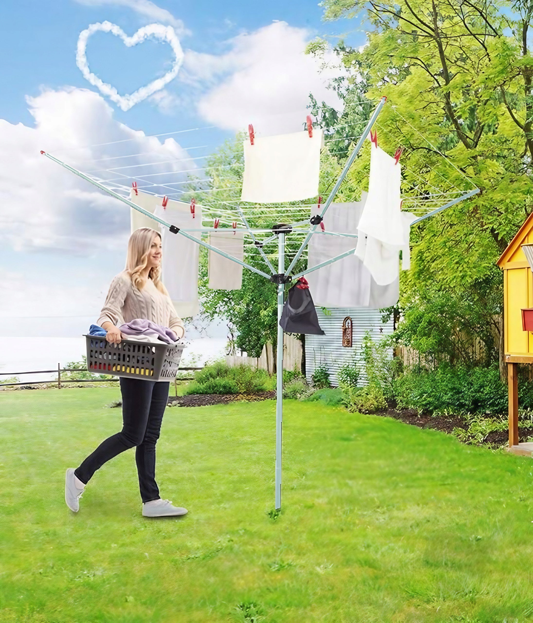 OUTDOOR ROTARY LAUNDRY GARDEN DRYER 4 ARMS + COVER Kind Portable