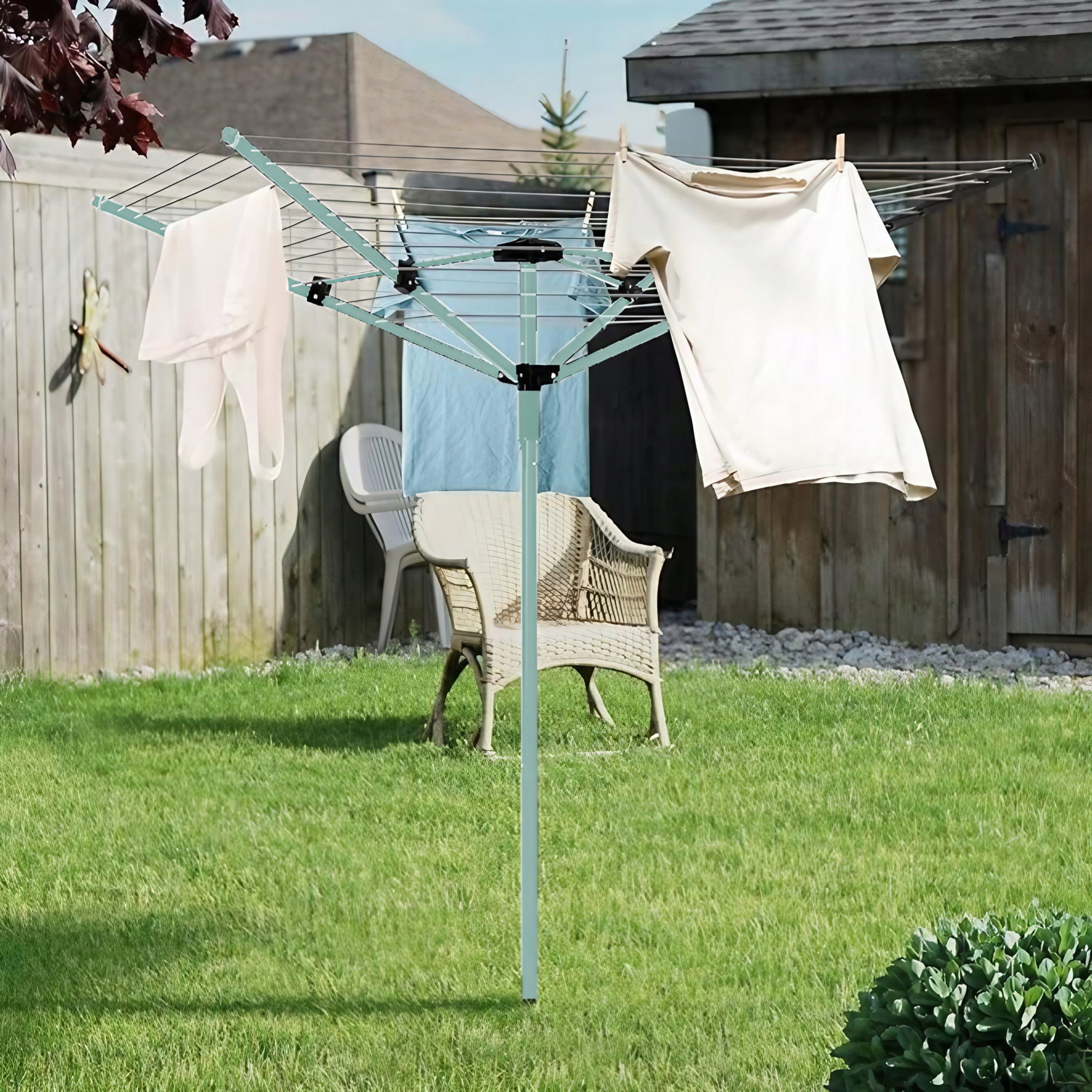 OUTDOOR ROTARY LAUNDRY GARDEN DRYER 4 ARMS + COVER Unfolded width 142 cm