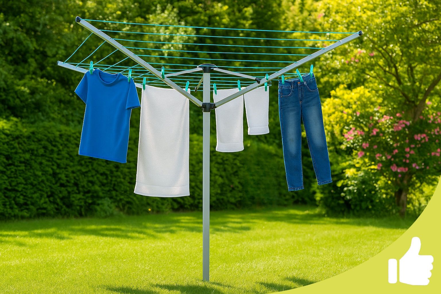 OUTDOOR ROTARY LAUNDRY GARDEN DRYER 4 ARMS + COVER Unfolded width 258 cm