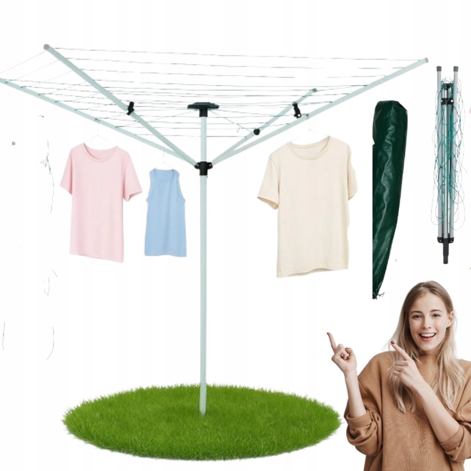 OUTDOOR ROTARY LAUNDRY GARDEN DRYER 4 ARMS + COVER