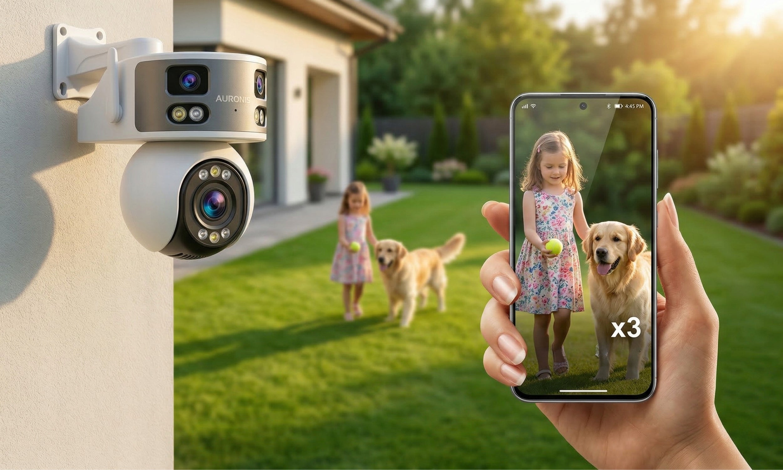 OUTDOOR WIFI CAMERA 180° PANORAMA ROTATING TRIPLE 3 LENSES ALARM Model POTRÓJNA KAMERA ZEWNĘTRZNA OBROTOWA 3x ZOOM SMART