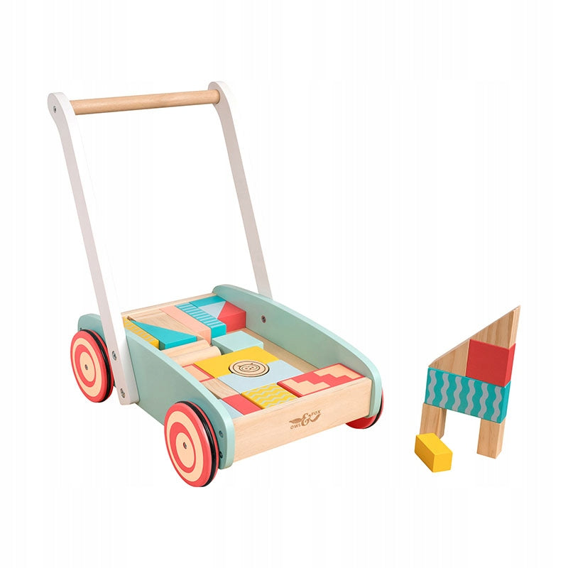 OWL & FOX BABY WALKER WOODEN RIDER WITH BLOCKS WALKER VEHICLE 12M+ Manufacturer code OF211