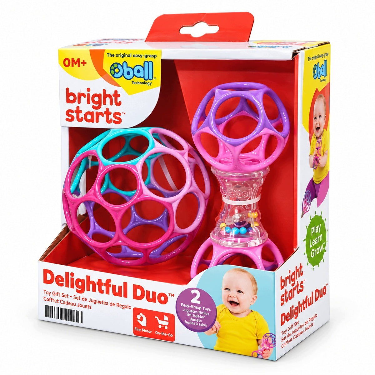 Oball rattle set 2 pcs dumbbells and ball pink purple 0m+