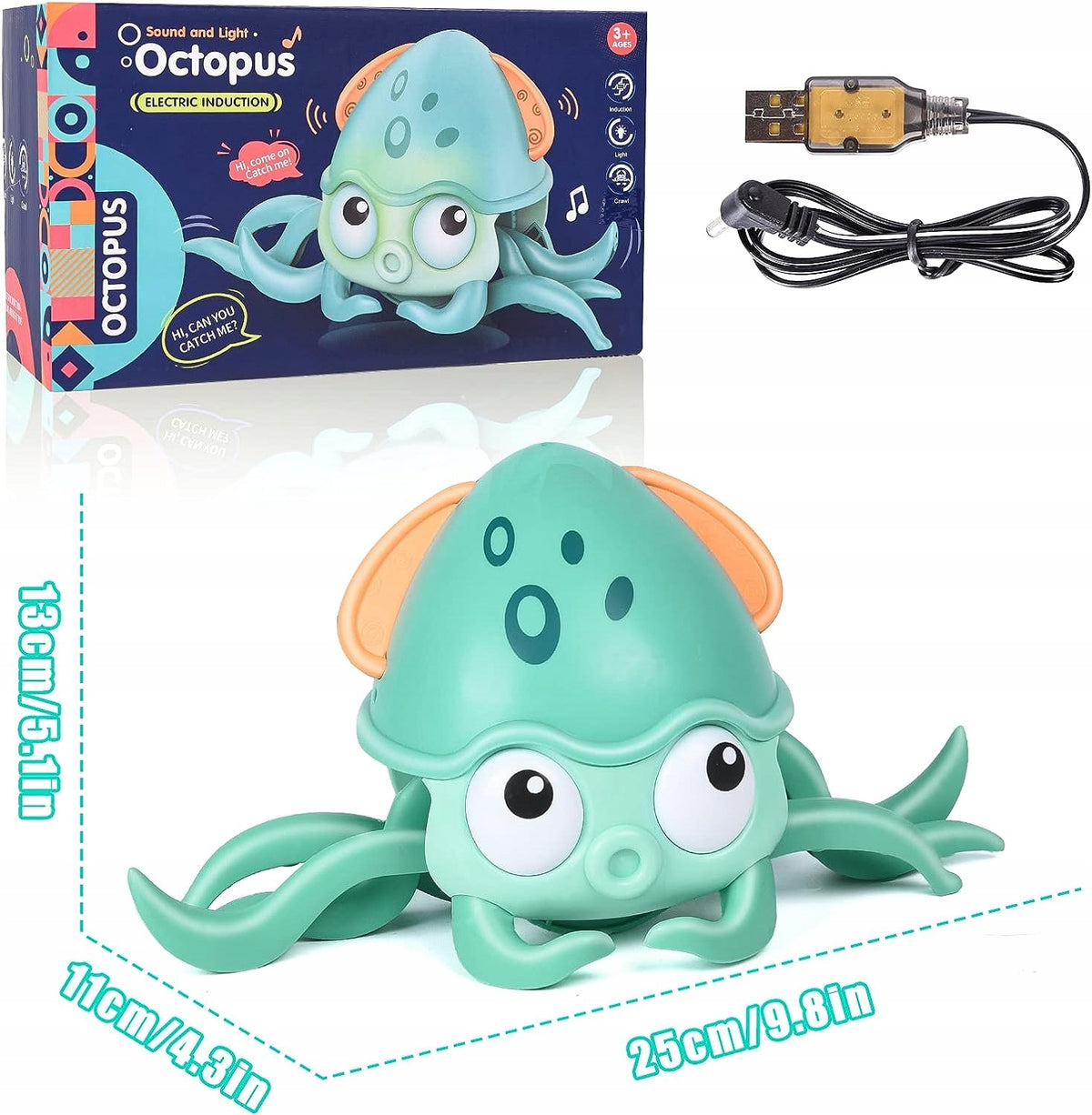Octopus Crawling Interactive Toy with Sound USB Powered Color green