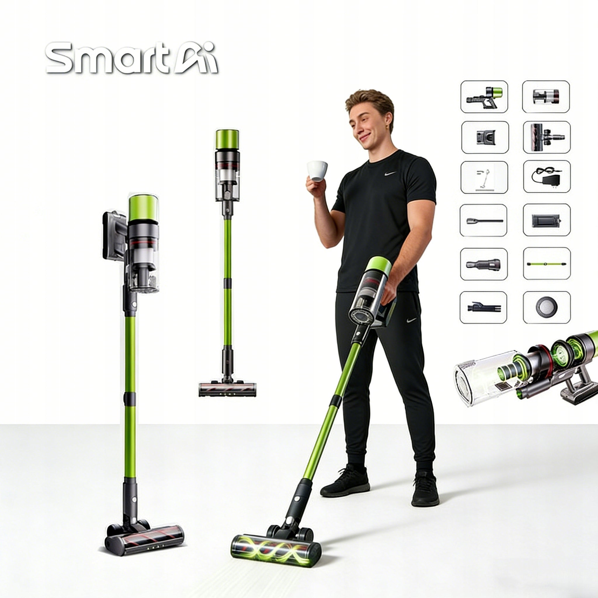 Odkurzacz pionowy SmartAi V6 650W zielony