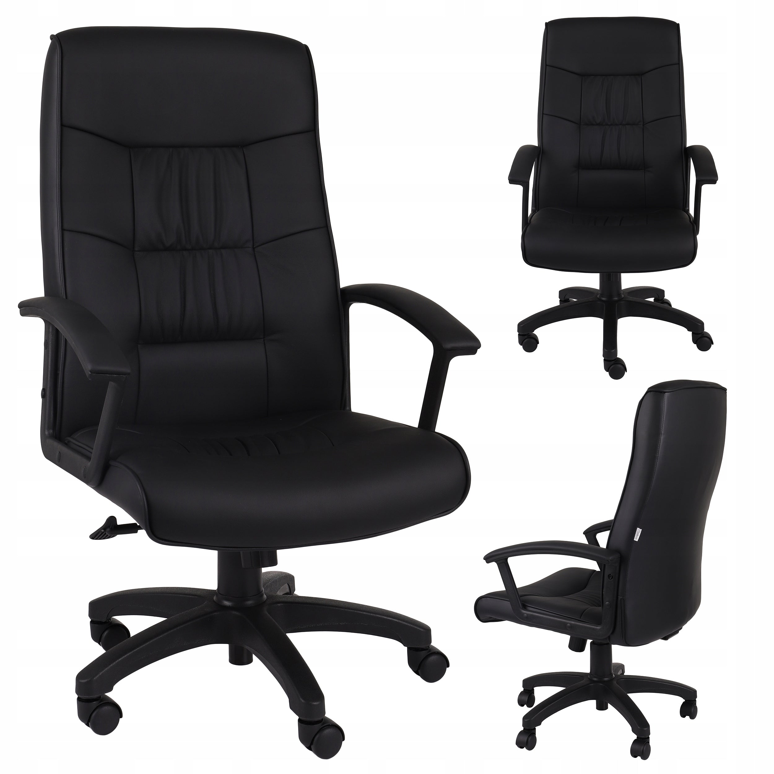 Office Chair Rotating Cabinet GROSPOL Relaxation Natural Leather Black