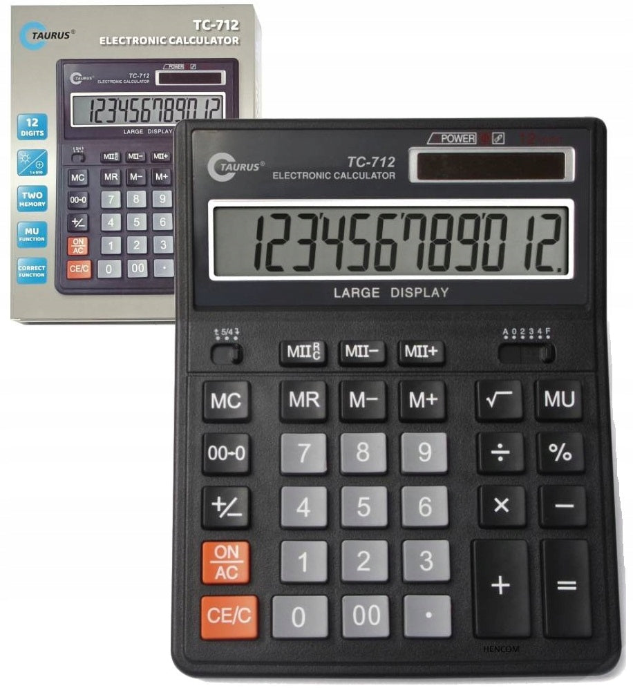 Office calculator Taurus TC-712 dual power supply LARGE position