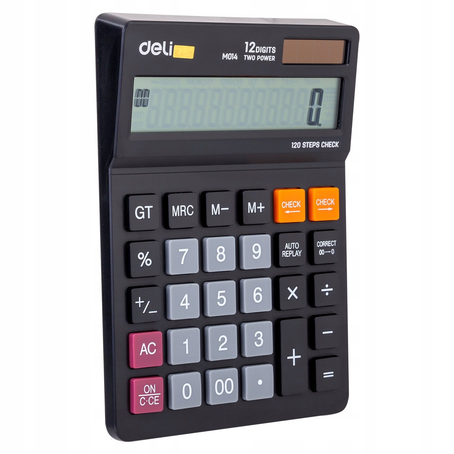 Office calculator black Deli 12-digit display Dual power supply Manufacturer code EM01420-BK-01