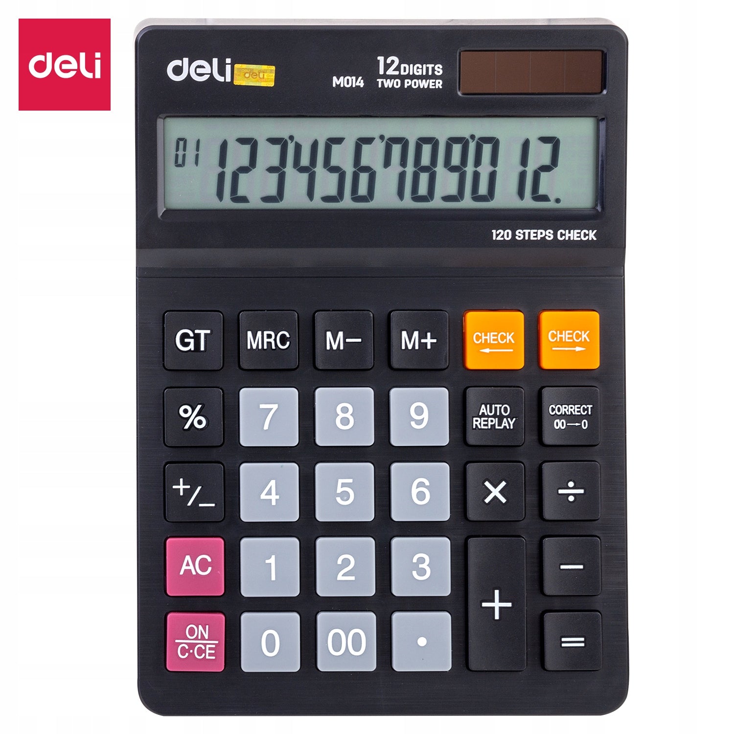 Office calculator black Deli 12-digit display Dual power supply Packaging status original