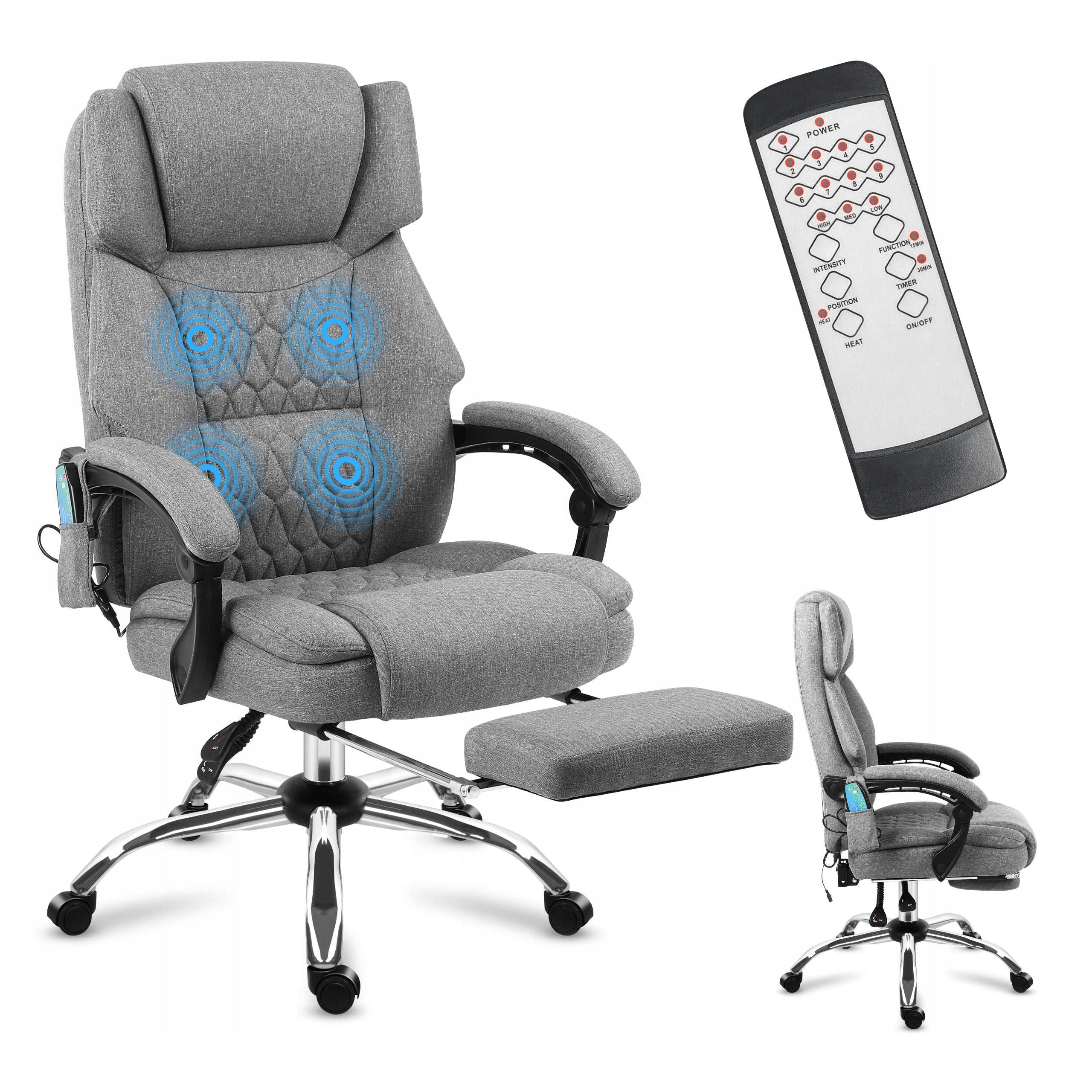 Office chair with massage MARK ADLER grey adjustable swivel with footrest