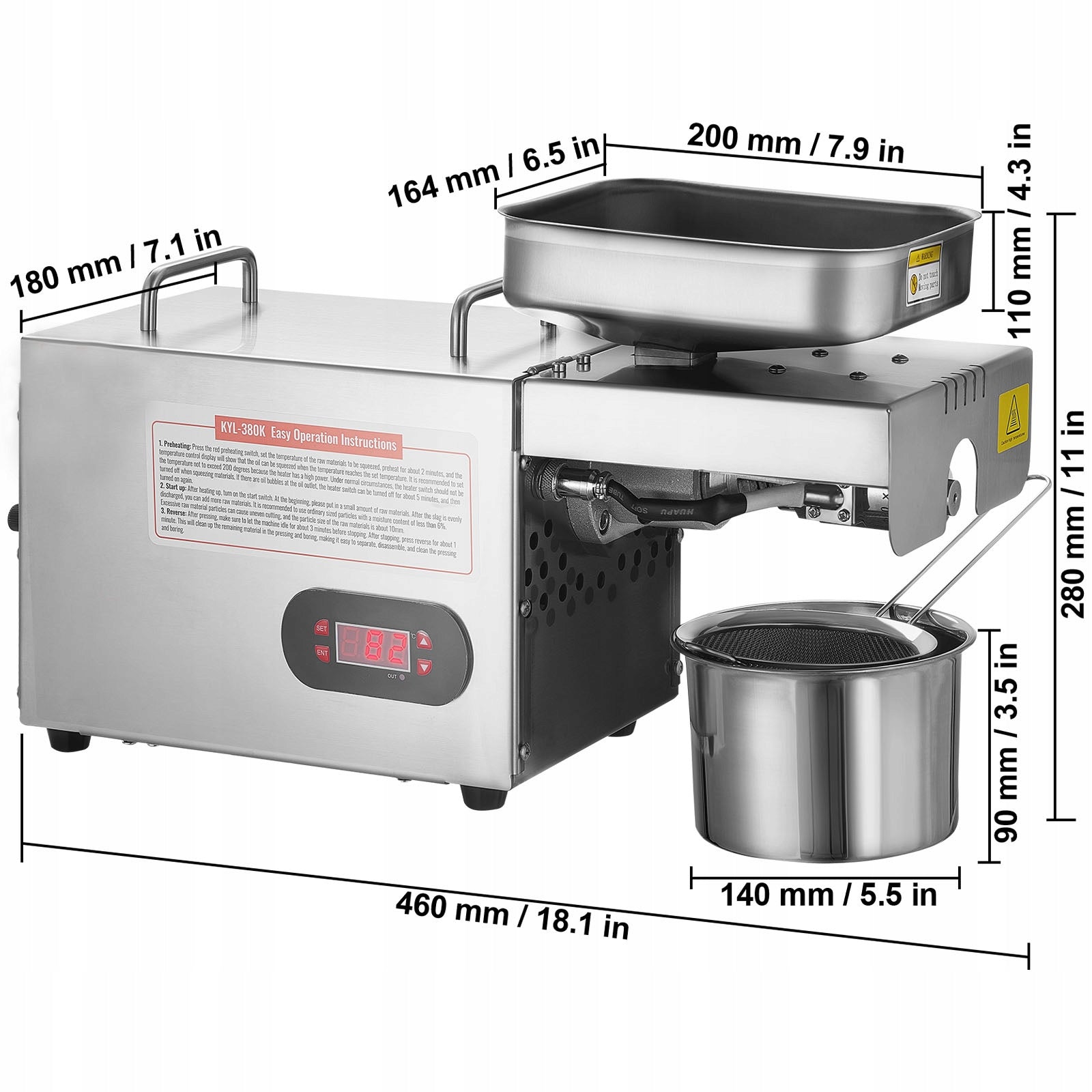 Oil Press 850W 1,5KG/H SUS304 Electric Press Adjustable Temperature Manufacturer code DDZYJ850W15