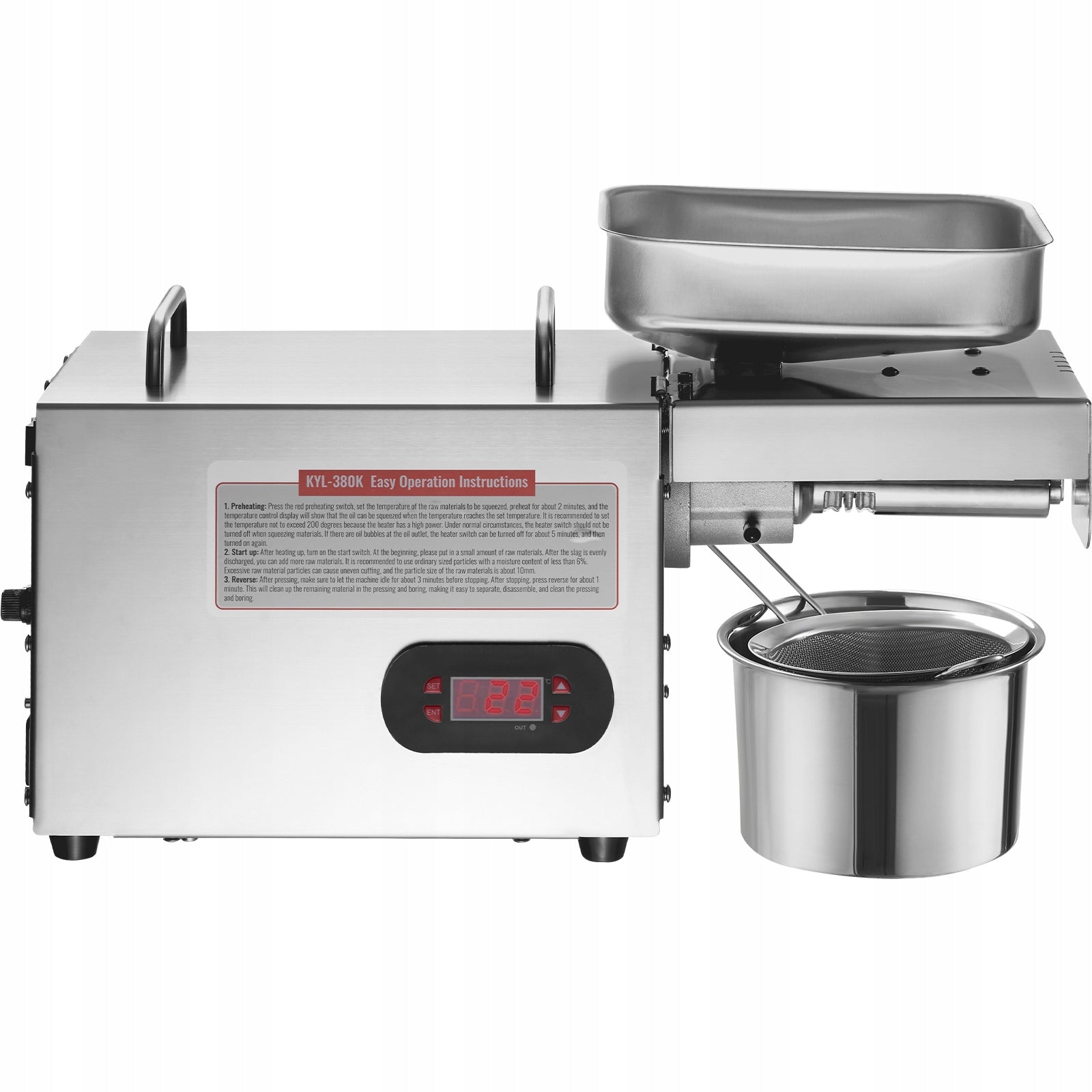 Oil Press 850W 1,5KG/H SUS304 Electric Press Adjustable Temperature
