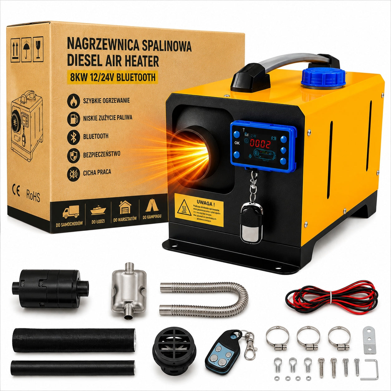 Oil diesel heater 8kW 12/24V 230V Bluetooth