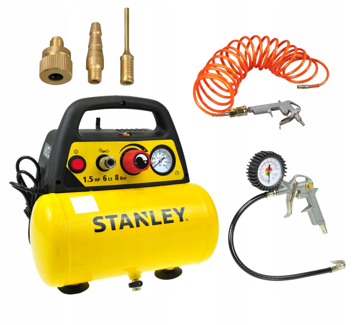 Oil-free compressor DN 200/8/6 6L 8Bar 180L/min+ accessory set Stanley