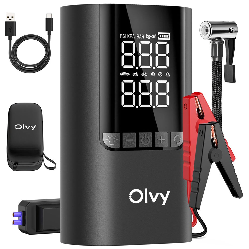 Olvy Jump Starter 12V With Air Compressor 1500A Booster 4-in-1 Power Bank Brand Olvy