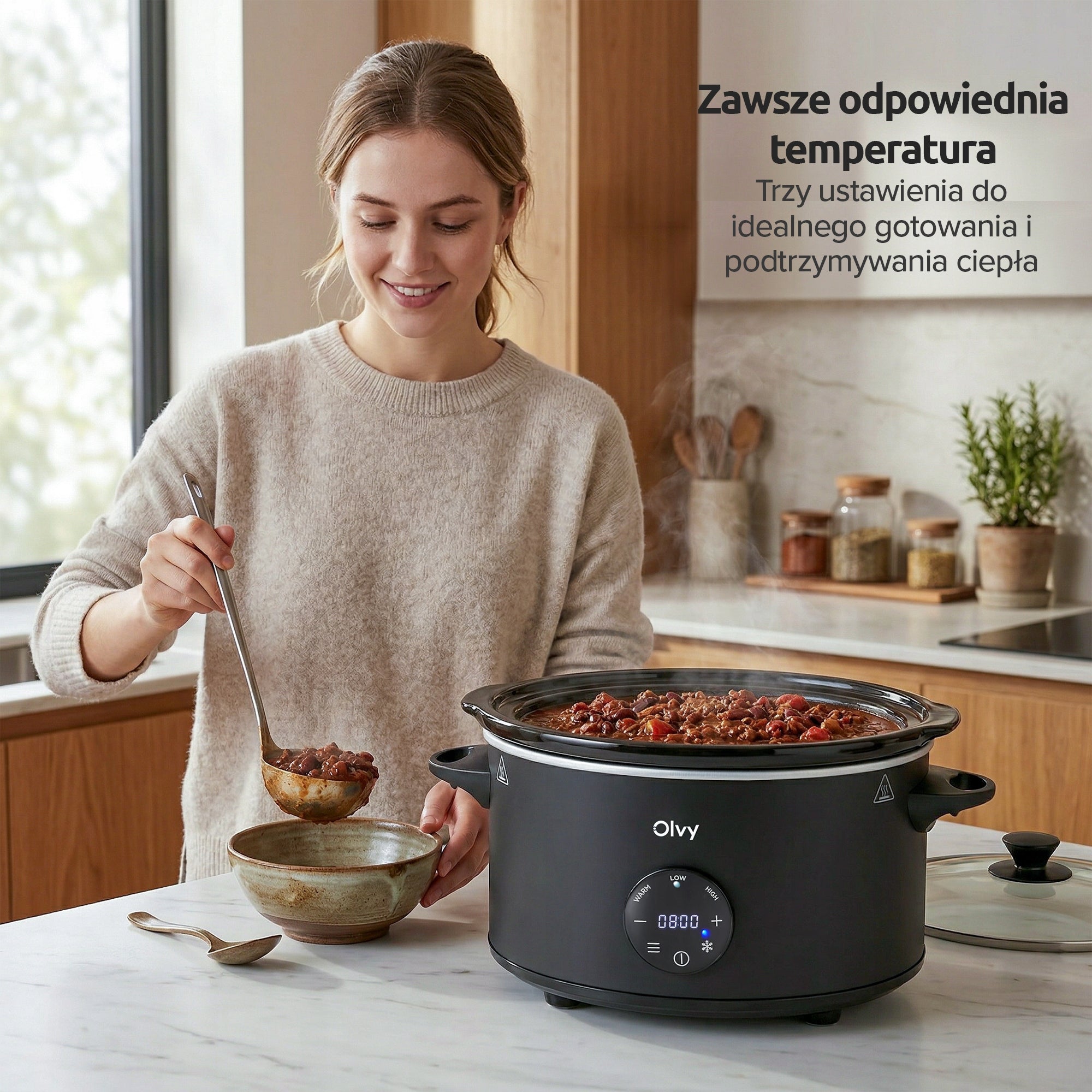 Olvy Slow Cooker Pro Wolnowar 6L z Programatorem LCD Timer 295W Brand Olvy