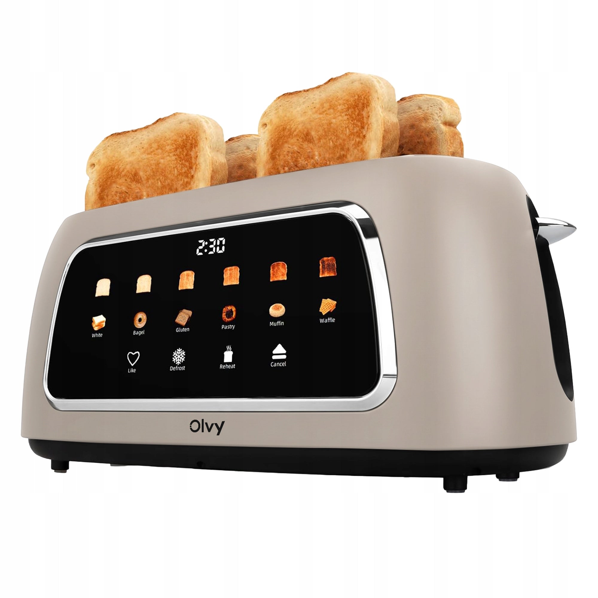 Olvy Toster XL Beige 1500W 4 Kromki 6 Poziomów Opiekania LCD