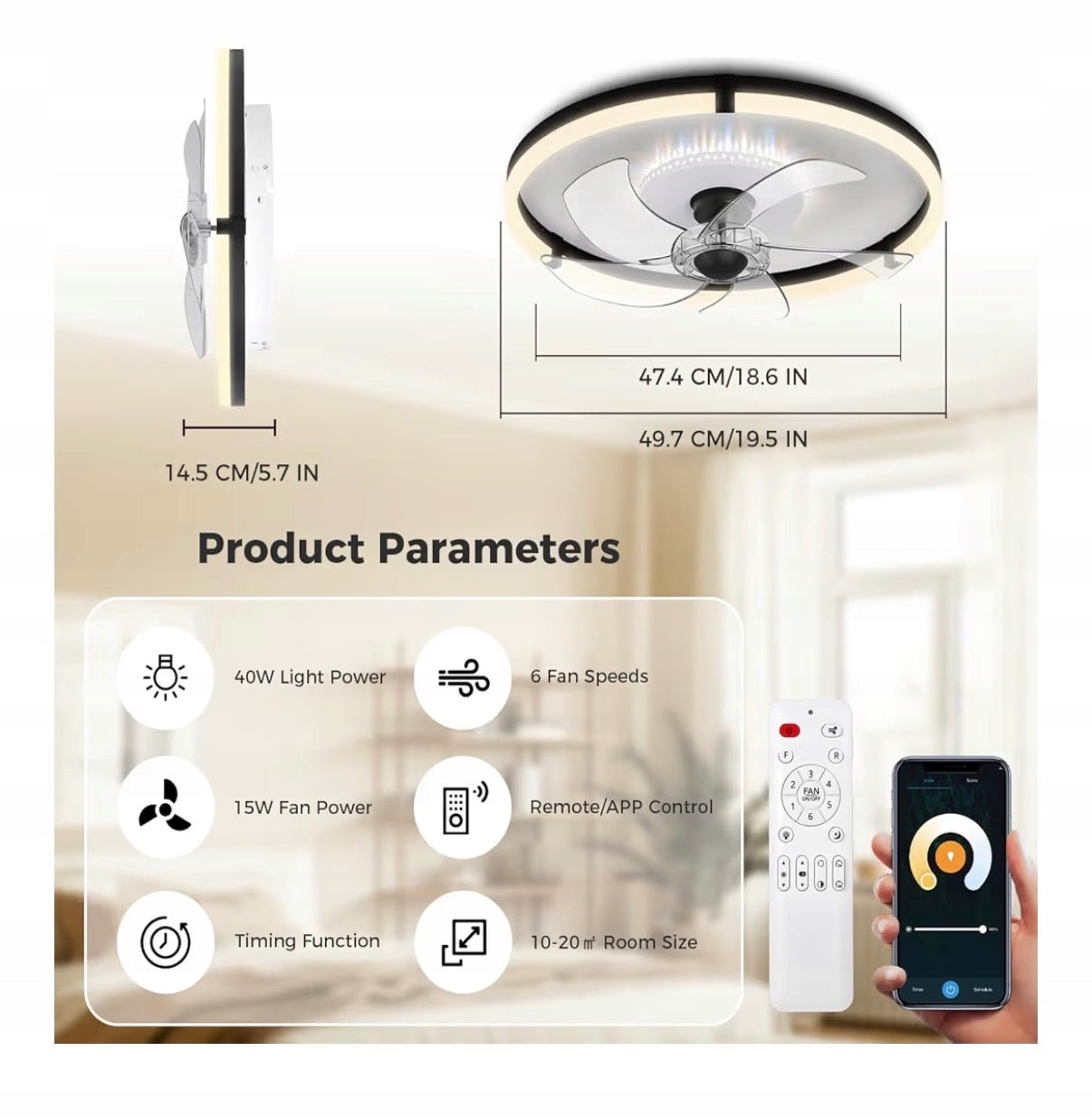 Omdekor Ceiling Fan with Lighting, App and Remote Control Brand no brand