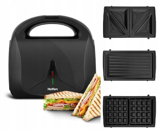 Opiekacz 3w1 z wymiennymi tackami grill tosty 850 W Hoffen gofrownica