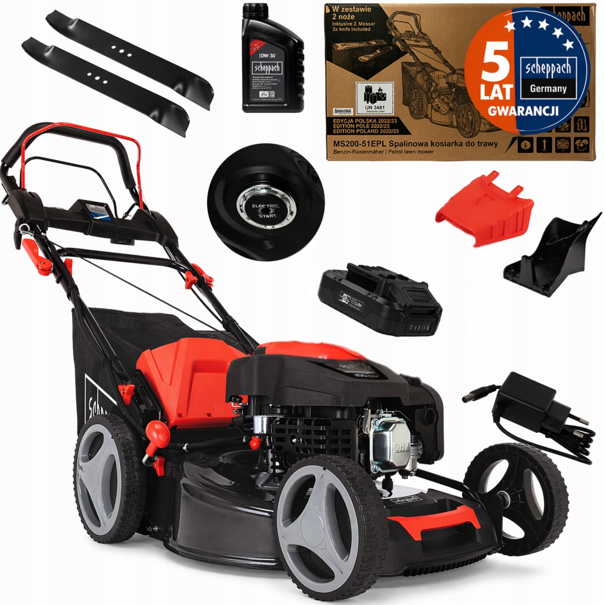 Original Combustion Lawn Mower with Starter 51cm AKU 2 KNIVES MS200-51E