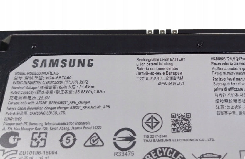 Original battery SAMSUNG JET 75E battery for upright vacuum cleaner Manufacturer code VCA-SBTA60 / Jet 75E