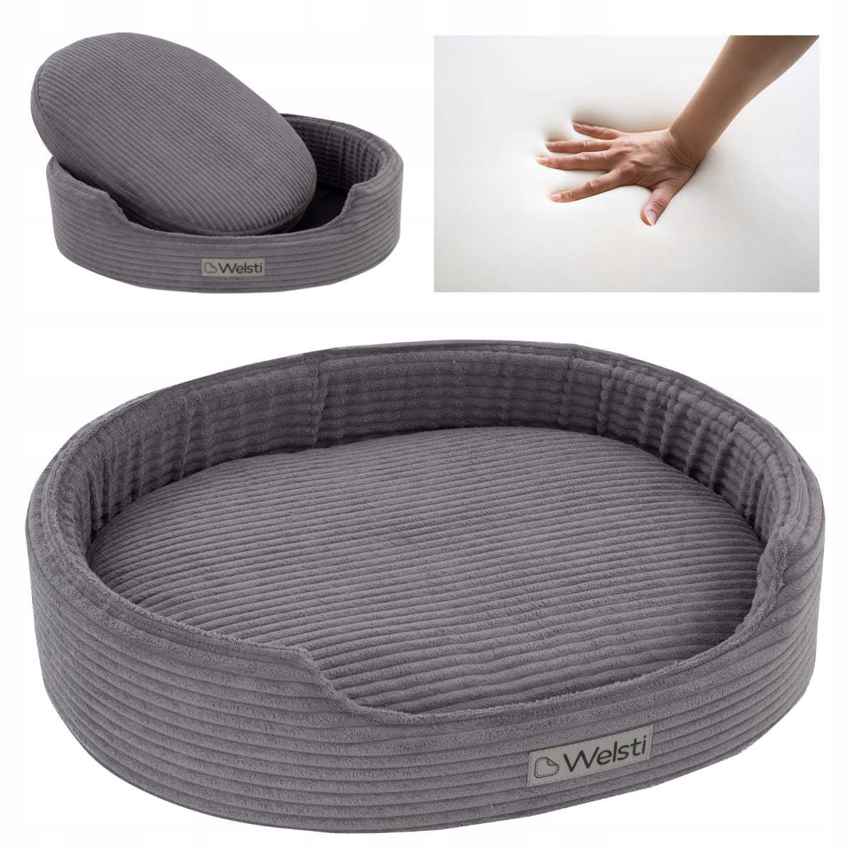 Orthopedic bed Welsti memory foam dog bed grey L 68x55