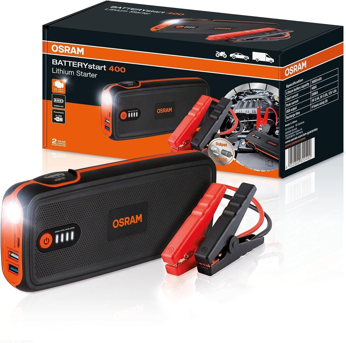 Osram BATTERYstart 400 starter 12V 16800mAh with powerbank and LED flashlight Manufacturer code OBSL400